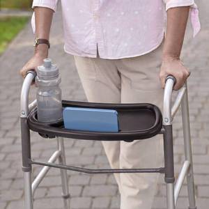 lot 3790 image: Ferrochef Walker Tray Table with Cup Holder and Phone Slot Removable Food Drink Table Tray Fits Most Folding Walkers Accessories Front Mount Adjustable for Seniors, Black