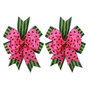 lot 4158 image: Meseey 2 Pcs Large Watermelon Burlap Bow 12x10 Inch Red and Green Summer Wreath Bows for Themed Party, Wedding, Birthday Decorations