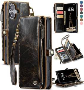 lot 4183 image: Defencase Compatible with iPhone 17 Case Wallet with RFID Blocking Card Holder for Women and Men, Fashion PU Leather Magnetic Snap Flip Zipper Strap Wallet Phone Case for iPhone 17 6.3, Coffee