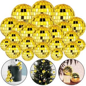 lot 4190 image: 27 PCS Gold Disco Ball Cake Ornaments Reflective Mirror Balls for 70s Disco Themed Party Christmas Tree Decoration