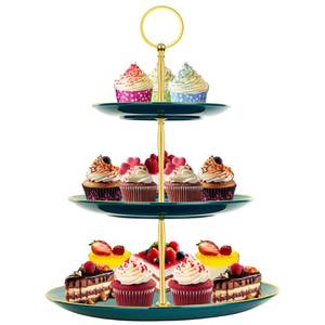 lot 4191 image: PinCute Cupcake Stand Holder - 3 Tier Cup Cake Dessert Stands, Plastic Tiered Serving Tray&Metal Rod for Birthday Party, Wedding, Tea Party, Baby Shower-Green