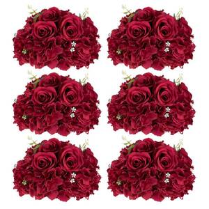 lot 5830 image: Inweder Red Roses Flowers Balls for Centerpieces 6 PCS 11.8 Diam Flower Centerpieces for Tables in Wedding Reception Decorations Arrangement for Party Celebration Planners