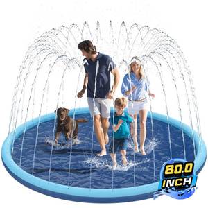 lot 5834 image: Non-Slip Splash Pad for Kids and Dog, 80 Extra Large Baby Play Mat, Dog Pool Toys, Thicken Sprinkler Pool Summer Outdoor Water Toys for Ages 3-12 Boys Girls, Parent-Kids &Games Fun Backyard (Blue)