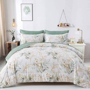 lot 5835 image: WONGS BEDDING Botanical Comforter Set Full, 7 Pieces Floral Reversible Bed in a Bag Green Leaves Bedding Set Soft Microfiber Full (1 Comforter,2 Pillowcase,2 Pillow Shams,1 Flat Sheet,1 Fitted Sheet)