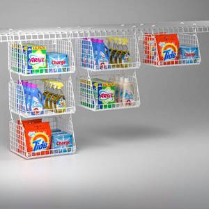 lot 5843 image: PUPPYCUTE 3-Pack Laundry Room Organization and Storage, Hanging Wire Basket for Laundry with 360°Rotating Hooks, Over Washer and Dryer Shelves, Laundry Organizers and Storage Basket, White
