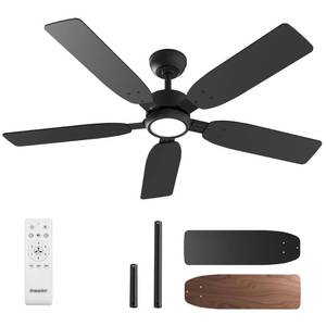 lot 5845 image: Ensenior 52 inch ceiling fan with light and remote, Noiseless Reversible DC Motor Fandelier Ceiling Fan, 6 Speeds, 3CCT, Black Modern Ceiling Fan for Bedroom and Living Room, 5 Dual-Finish Blades