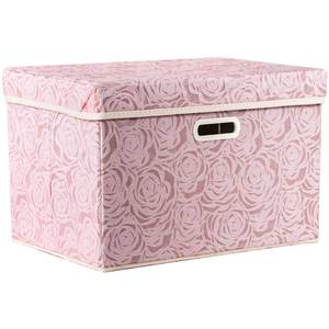 lot 5846 image: PRANDOM Larger Collapsible Storage Bin with Lid 1-Pack Fabric Decorative Storage Box Cube Organizer Container Baskes with Handles Divider for Bedroom Closet Living Room Pink 17.7x11.8x11.8 Inch