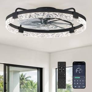 lot 5848 image: ZMISHIBO 24 Inch Flush Mount Ceiling Fan with Light and Remote, Modern Bladeless Ceiling Fan, Low Profile Enclosed Ceiling Fan for Bedroom Kids Room, 6 Speeds DC Motor, 3CCT Dimmable