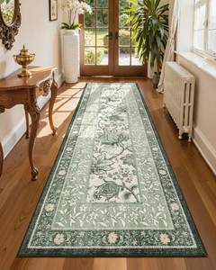 lot 5854 image: GarveeHome Sage Green 2.5 x 8 Washable Kitchen Runner Rugs Non Slip Provence Vintage Boho Cottage Long Rug for Hallways Bedroom Entryway Bathroom Mat with Rubber Back