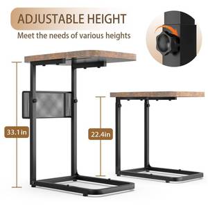 lot 5874 image: Fashion TV Tray Table with Large Tabletop, Adjustable Sofa Table with Storage Baskets, Strong Metal Frame, Tv Dinner Tray Table for TV Watching, Meals, Snacks (Square, Brown, 16.93inch x 12.6inch)