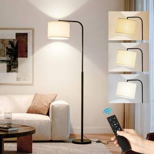 lot 5877 image: Floor Lamp for Living Room and Bedroom - Modern Standing Lamps Tall with Dimmable LED Bulb and Remote Control - Black Stand Arc Light With Shade for Reading Home Decor Corner and office��Black��