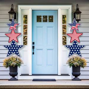 lot 6003 image: Thyle 2 Pcs Large Patriotic Front Porch Decoration Outdoor Independence Day Porch Sign with American Flag Red White Blue Patriotic Star Yard Garden Stakes for Door Patio Lawn 250th Anniversary Decor