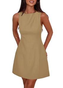 lot 6005 image: PRETTYGARDEN Womens Formal Short Dresses 2026 Summer Sleeveless Boat Neck A Line Elegant Mini Cocktail Party Dress (Khaki,X-Large)