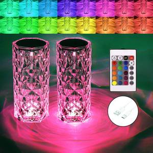 lot 6024 image: BGFHome 2 Pack Crystal Table Lamp 16 RGB Color Changing Rose Diamond Touch Lights, Protable Rechargeable Cordless Bedside Night Light with Remote, Aesthetic Room Decor Gift for Bedroom, Party, Dinner