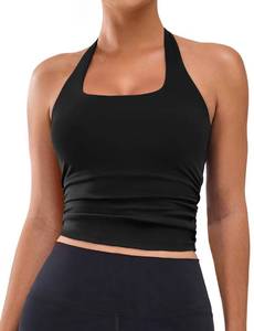 lot 6049 image: BMJL Built in Bra Tank Tops for Women Halter Workout Sports Tops Buttery Backless Strappy Gym Crop Tops��L, Black��