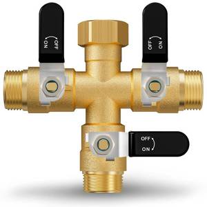 lot 6468 image: Garden Hose Splitter, 3 Way Heavy Duty Brass hose splitter, Water Hose Bib Spigot Splitter with 0.59 Full Flow Ball Valve Outlet & Shut-Off Valve 34 Connector Outdoor Water Faucet Adapter