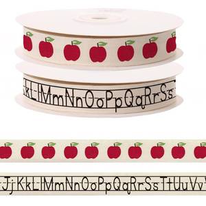 lot 6469 image: CHMOART 2 Pcs � 5 Yards Alphabet Letters Apples Ribbon for Crafting Sewing, 35 Inch Herringbone Natural Cotton Ribbons for Gift Wrapping, Back to School Ribbons for Hair Bow Accessories