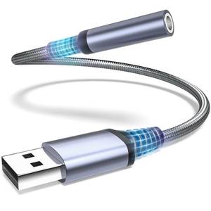 lot 6474 image: USB to Audio Jack Adapter, External Sound Card Jack Audio Adapter, USB-A to 3.5mm TRRS Female Headset for PS4PS5HeadphoneMacLinuxPC WindowsLaptopDesktopsDocking StationiOSVista(Gray)
