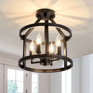 lot 9154 image: UOFUS Metal Semi Flush Mount Ceiling Light Fixture 4 Candle Holder Matte Chandelier Farmhouse Ceiling Lamp for Dining Room Bedroom Kitchen Hallway Entryway��Black��