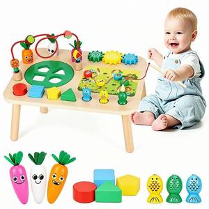 lot 9157 image: HEYLANDU Activity Table, Montessori Toys for 1 2 Year Old Girls Boy Gifts, 7 in 1 Wooden Sensory Play Table for Toddler 1 2 3, Learning Toys for Baby 12-18 Months 1st Christmas Birthday Gifts
