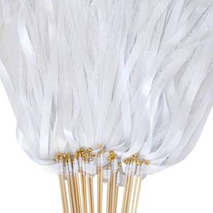 lot 9159 image: 50Pcs Ribbon Sticks Wands Streamers with Bells Silk Lace Fairy Stick Party Ribbon Streamers for Wedding Party, Birthday and Holiday Activities-White