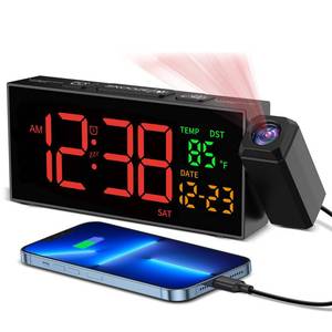 lot 10221 image: Netzu Projection Clock for Bedroom Ceiling, Alarm Clocks with 180° Rotatable Projector, Date Temperature and Weekday, Manual DST, 5 Brightness, 10 Ringtones, 4 Volumes and Snooze