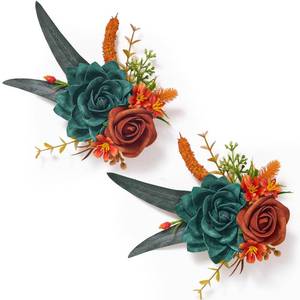 lot 10242 image: Serwalin 2 Pcs Boutonniere, 6-7 Inch Teal Orange Corsage for Wedding, Boutonniere for Men Groom and Best Man Prom Ceremony Anniversary Party Suit