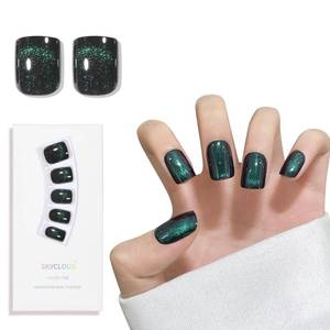 lot 10271 image: Black Track Cat Eyes Press On Nails,12 Sizes - 24 Pcs Soft Gel Short Black White Square Fake Nails Kit with Nail Glue, Natural Reusable Stick On False Nails for Women and Girls SK1038