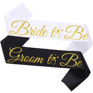 lot 10276 image: Bride Sash Bachelorette Party Bride and Groom to Be Sash for Bridal Shower Wedding Hen Party Decorations Engagement Gifts,White Gold