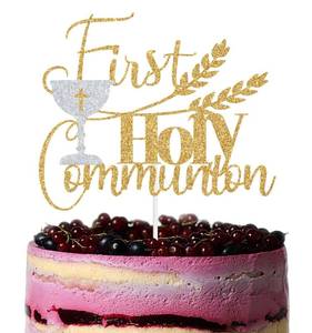 lot 10285 image: First Holy Communion Cake Topper, My Baptism Cake Decor, Baby ShowerChristening Party Decorations, Spanish WeddingBridal Shower Decorations Glod & Silver Glitter