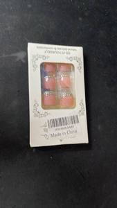 lot 10327 image: Toe Nails Pres on Short Square Fake Toe Nails with Bling Rhinestone Designs Nude Pink False Toenails for Women Full Cover Glossy Stick on Nails Glue on Toenails 24Pcs Manicure Art