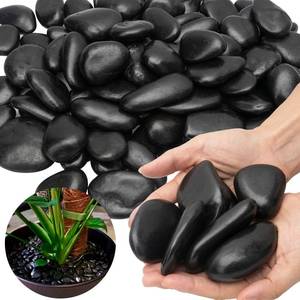 lot 11001 image: Black River Rocks - Large Polished Black Pebbles for Plants & Garden Decorative Stones, 1-2 Inch, 15 Pound