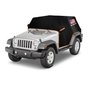 lot 11011 image: Wrangler Cab Cover for 2007-2026 Jeep Wrangler JK JL 2 Door, NEVERLAND Half Car Cover Waterproof Oxford with Reflective Strip, Sun Snowproof Cab Car Cover Black
