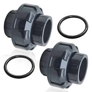 lot 11015 image: Boltigen 2 Pack 2 PVC Union Pipe Fitting, 2 Inch PVC Slip Union Coupling Adapter, Schedule 80, EPDM O-ring, Socket x Socket, Grey