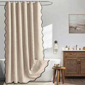 lot 11022 image: MIULEE 84 Long Scalloped Shower Curtain Linen Textured with 12 Metal Hooks Cute Extra Long Heavy Duty Washable Waterproof Cloth Shower Curtains with Black Border for Bathroom Hotel,Copper Brown