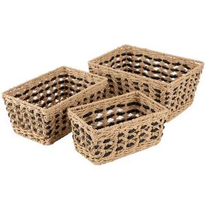 lot 11035 image: OIAHOMY Wicker Storage Baskets, Paper Rope Shelf Bins, Decortive Baskets for Organizing, Set of 3-Yellow & Black