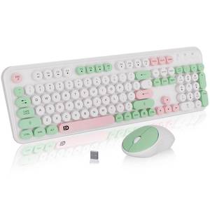 lot 11038 image: FD 2.4GHz Wireless Keyboard and Mouse Set with Switch Button - Full-Size Keyboard - Compatible for WindowsLaptopPCNotebookSmart TV and More - Milky White Green Colorful