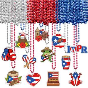 lot 11054 image: Kenning 48 Sets Puerto Rico Beaded Necklaces 12 Styles Cards Puerto Rico Charms Souvenirs Gifts Pr Flag Party Favors Necklaces Bulk for Pr Patriotic Anniversary National Day Decorations