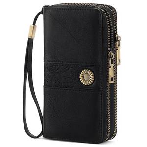 lot 12185 image: SENDEFN Wallet for Women Leather Double Zipper RFID Blocking Card Holder, Large Capacity Clutch Wallet with Wristlet