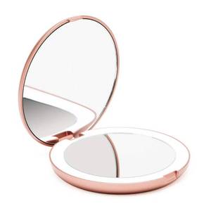 lot 12195 image: Fancii LED Lighted Travel Makeup Mirror, 1x10x Magnification - Daylight LED, Compact, Portable, Large 5 Wide Illuminated Folding Mirror - Lumi (Rose Gold)