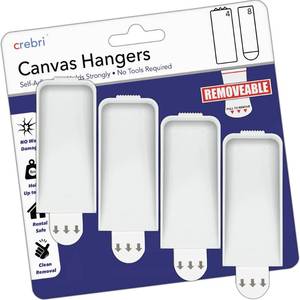 lot 12199 image: Canvas Hangers for Walls - Painting Hangers, Removable Wall Art Hanger (4 Hooks, 8 Strips) Holds up to 18 x 24 canvases 3-4 lbs