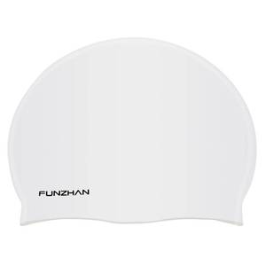 lot 12204 image: Funzhan High Elasticity Swim Cap Waterproof Non-Slip Swimming Hat for All Haircut Long Short Curly Hair Comfortable Durable Silicone (White)