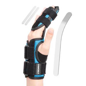 lot 12211 image: VIGORFIT 2 Finger Splint for Trigger Finger, Broken Fingers, Knuckle Sprains - Double Finger Support for Index, Middle, Ring Finger, Unisex Sizes, Left Hand, L (Used)