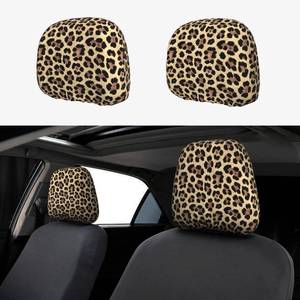 lot 12243 image: Yobvec Cheetah Print Car Seat Headrest Covers Universal Size, Soft Breathable Leopard Car Accessories 2 Packs
