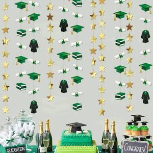 lot 12259 image: Cheerland Green and Gold Graduation Decorations 2026 Grad Garland Star Streamers Class of 2026 Banners for Congrats Grad Decoration College Diploma Graduation Backdrop Congratulations Graduation 6 Pcs