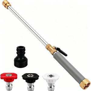 lot 12268 image: Jet Nozzle Power Sprayer for Garden Hose, 3 Nozzle Wand, Pocket Hose Arrow Pressure Washer Attachment for Car Washing, Patio and Outdoor Cleaning (Grey) (Used)
