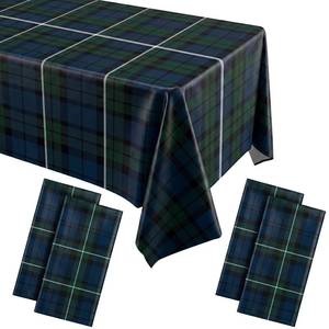 lot 12286 image: Fanfanwin 4 Pcs Dark Blue Green Tartan Plaid Tablecloth 108 x 54 Inch for Baby Shower Party Decoration PE Plastic Preppy Table Covers for Vintage Baby Shower Birthday Party Home Tablecover Decor