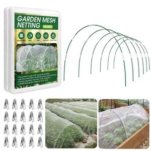 lot 13859 image: Garden Netting Kit for Raised Beds, 10x30FT Ultra Fine Mesh Netting�� 6 Sets of 8FT Fiberglass Garden Hoops, Row Cover Insect Netting for Vegetable Plant Fruit Flowers Protection