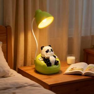 lot 14093 image: YGFEJSDNSW Cute Panda Night Light with Phone Stand & Storage, Rechargeable Bedside Lamp, 3-Level Touch Control Adjustable, LED Desk Lamp with USB for Bedroom Study Room, Boys Girls Gift (Green)