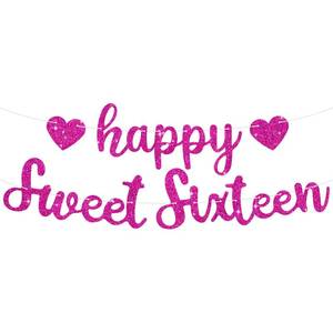 lot 14094 image: BEISHIDA Rose Red Happy Sweet 16 Birthday Banner, Pre-Strung Glitter Happy 16 Birthday Decoration for Girls��Happy 16th Birthday Sign for Women, Girls
